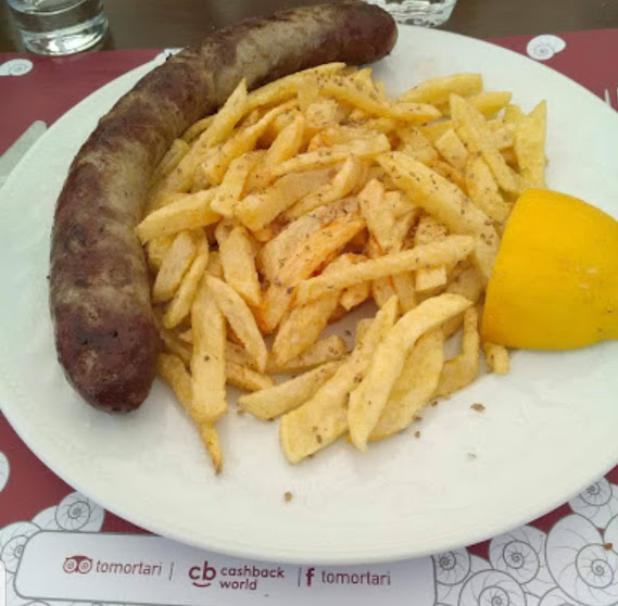 COUNTRY STYLE PORK - LOCAL SAUSAGE from Paros WITH FRENCH FRIES