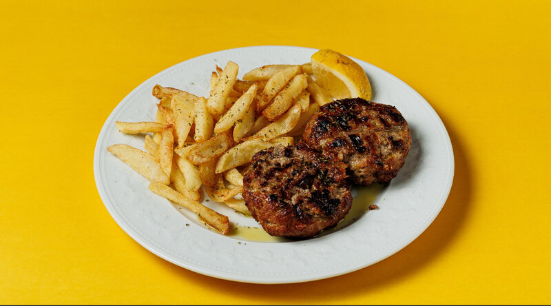HOMEMADE MEATBALLS-COTLETS(2PCS) (50%beef,50%pork) WITH FRENCH FRIES